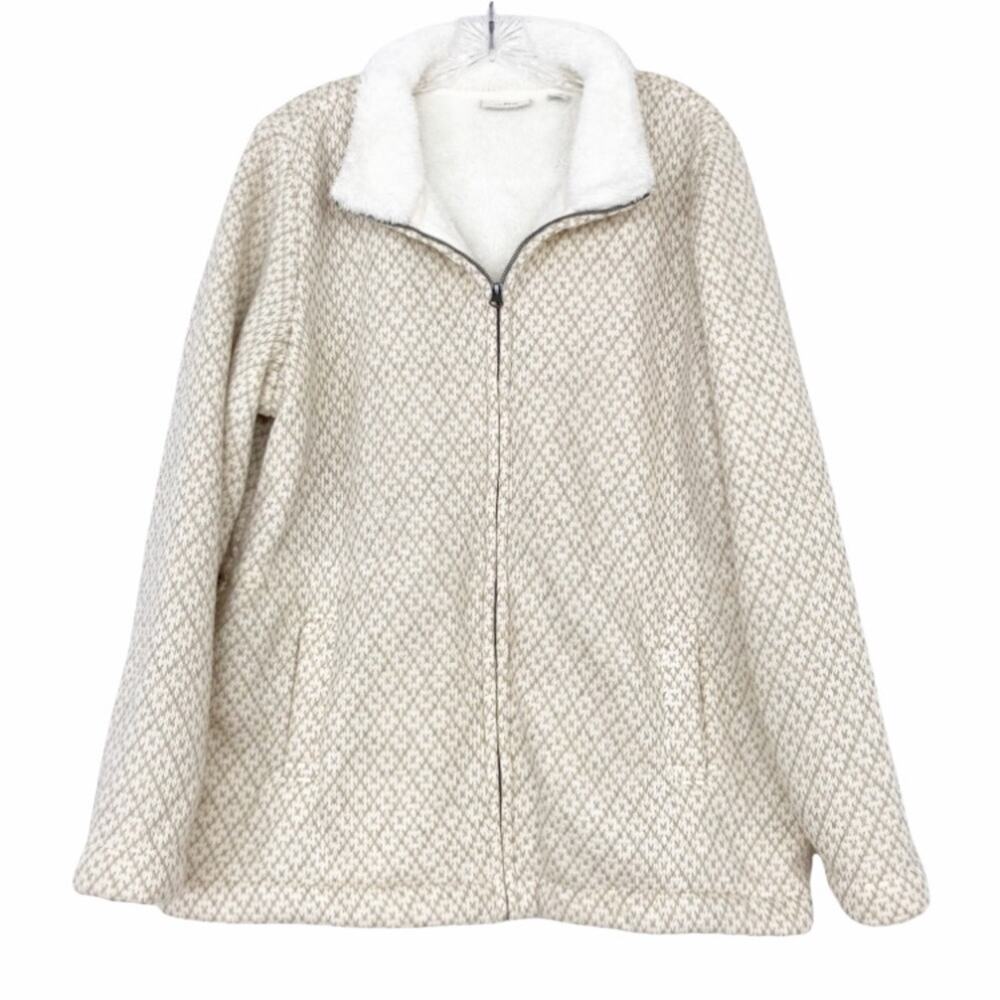 LL Bean Tan Printed Teddy Lined Full Zip Jacket Sz XL